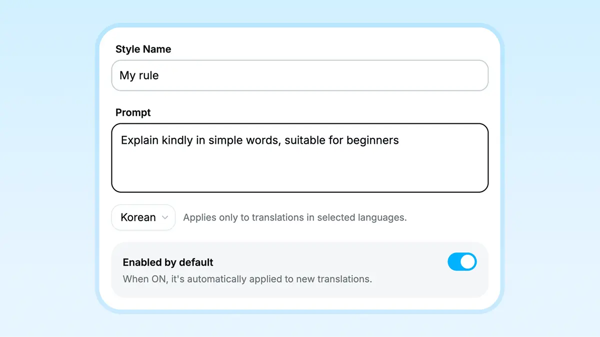Settings form for creating a custom style tag in Nani.