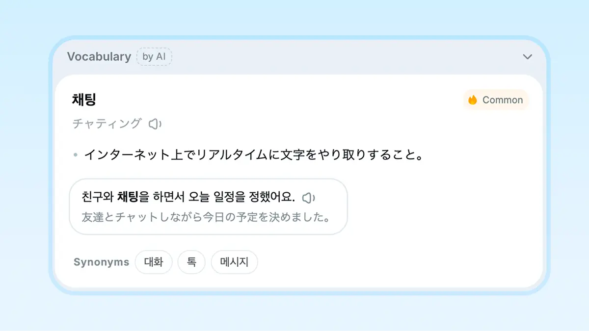 翻訳文から抽出したキーフレーズの意味と例文を表示する画面